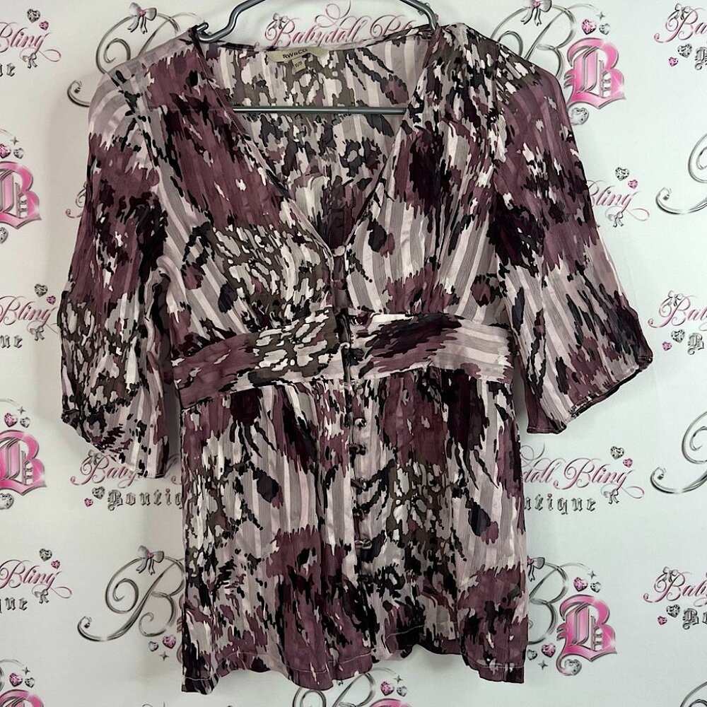 Rw&Co. Vneck Camo Style Pattern Women's Multicolor Blouse